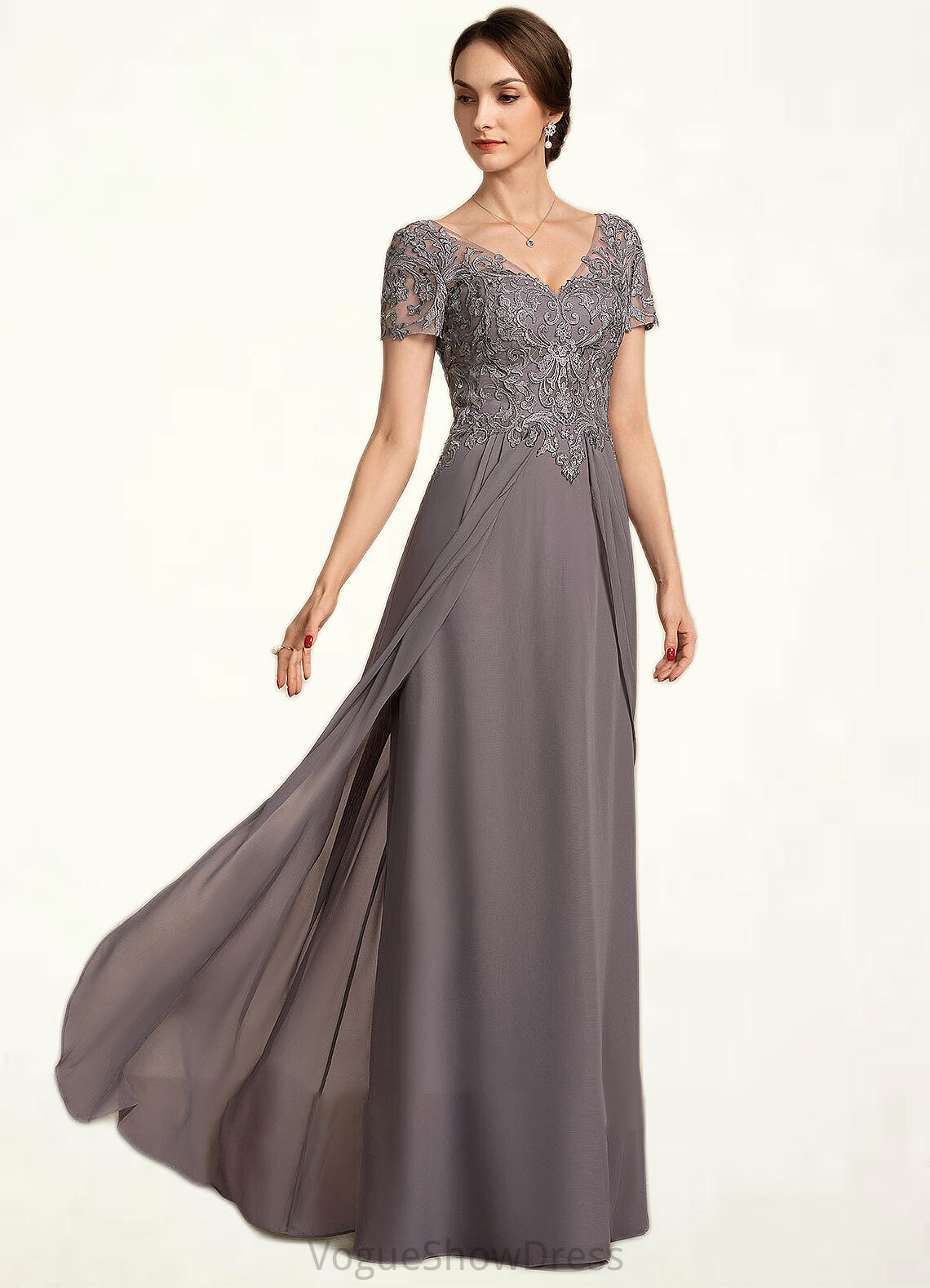 Clara A-line V-Neck Floor-Length Chiffon Lace Mother of the Bride Dress DL126P0014532