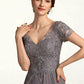 Clara A-line V-Neck Floor-Length Chiffon Lace Mother of the Bride Dress DL126P0014532