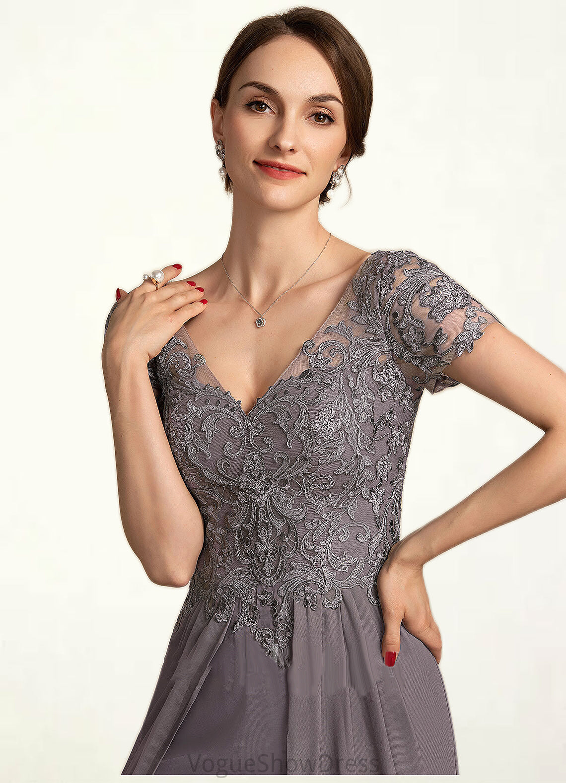 Clara A-line V-Neck Floor-Length Chiffon Lace Mother of the Bride Dress DL126P0014532