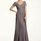 Clara A-line V-Neck Floor-Length Chiffon Lace Mother of the Bride Dress DL126P0014532