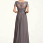 Clara A-line V-Neck Floor-Length Chiffon Lace Mother of the Bride Dress DL126P0014532