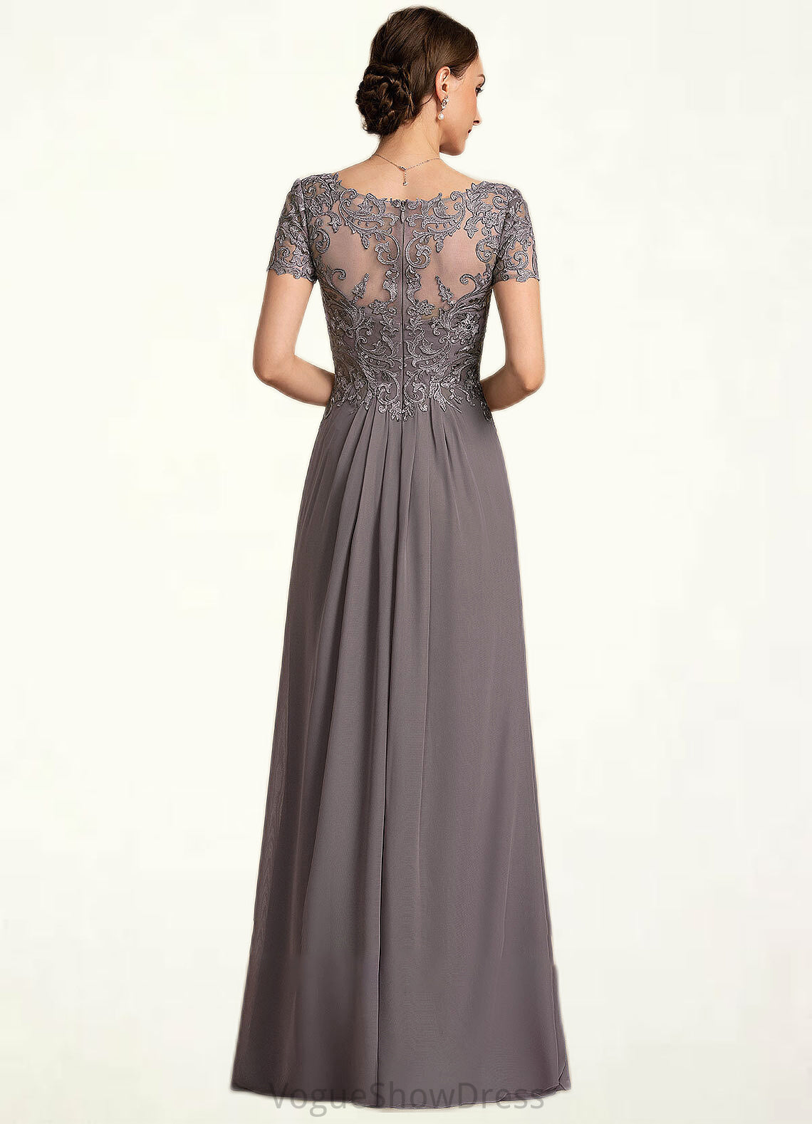 Clara A-line V-Neck Floor-Length Chiffon Lace Mother of the Bride Dress DL126P0014532