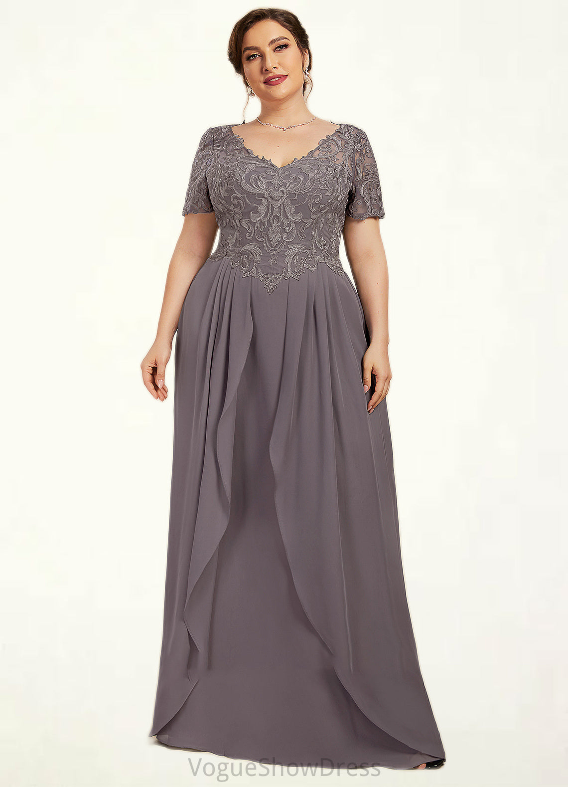 Clara A-line V-Neck Floor-Length Chiffon Lace Mother of the Bride Dress DL126P0014532