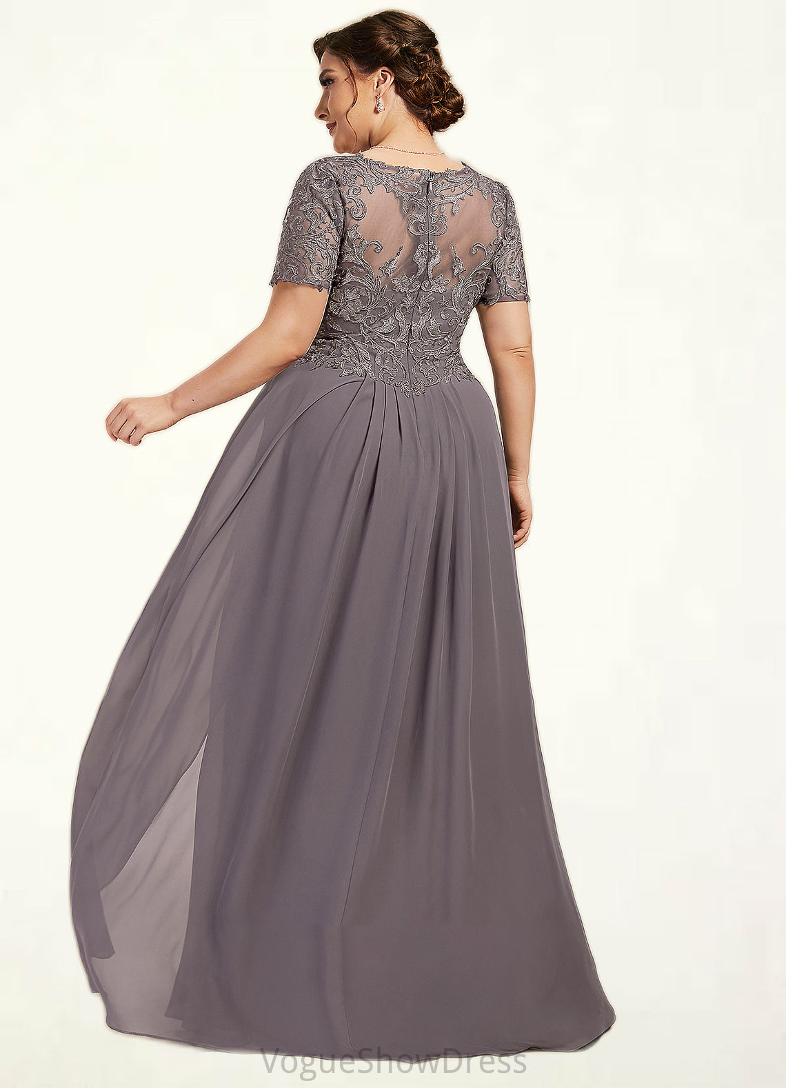 Clara A-line V-Neck Floor-Length Chiffon Lace Mother of the Bride Dress DL126P0014532