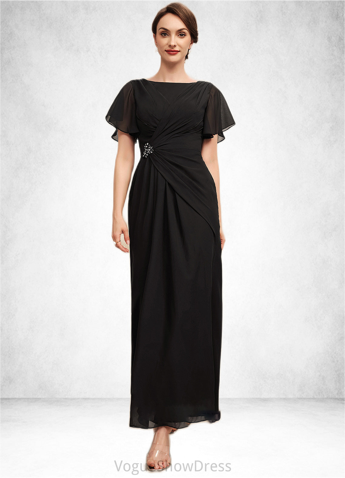 Jayla A-Line Scoop Neck Ankle-Length Chiffon Mother of the Bride Dress With Ruffle Beading DL126P0014533