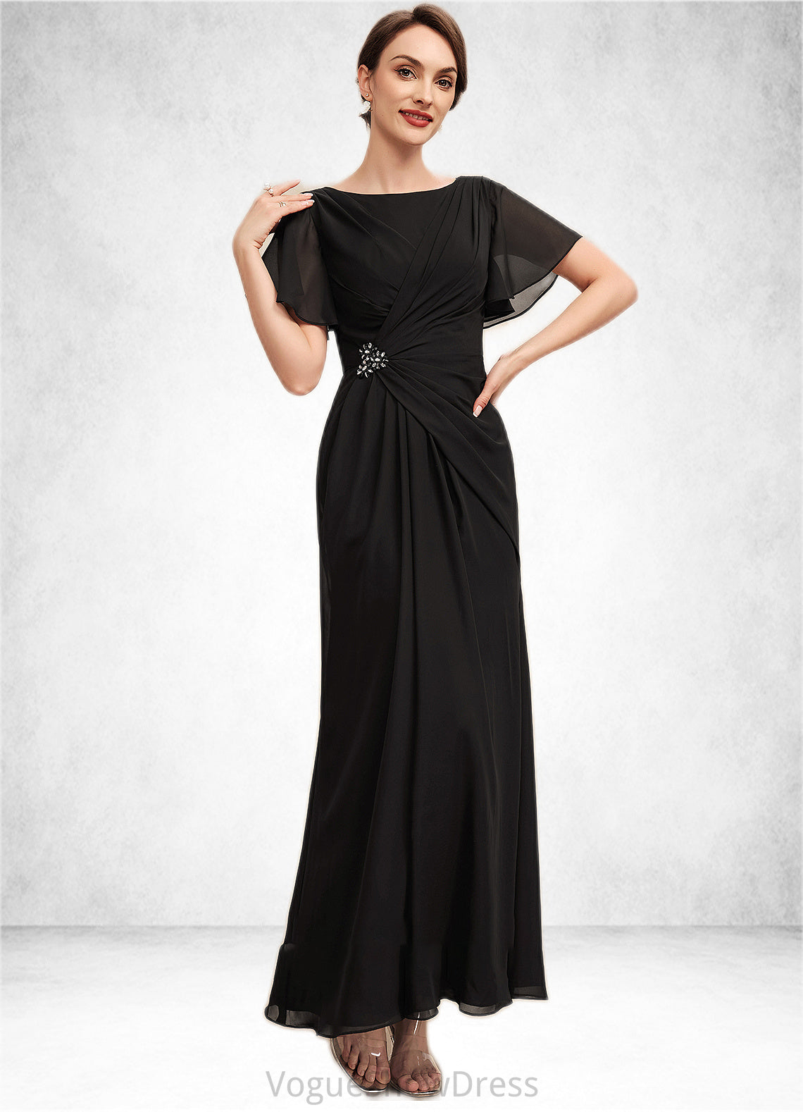 Jayla A-Line Scoop Neck Ankle-Length Chiffon Mother of the Bride Dress With Ruffle Beading DL126P0014533