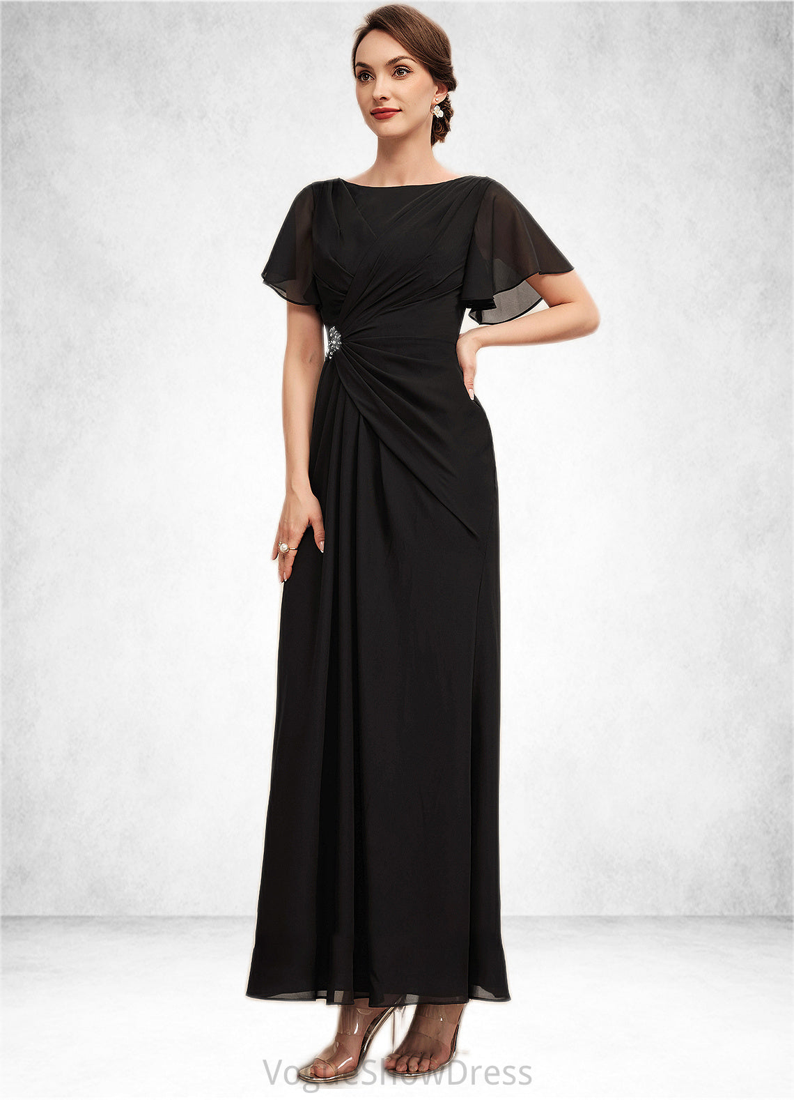 Jayla A-Line Scoop Neck Ankle-Length Chiffon Mother of the Bride Dress With Ruffle Beading DL126P0014533