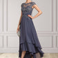 Natasha A-Line Scoop Neck Asymmetrical Chiffon Lace Mother of the Bride Dress With Beading DL126P0014534