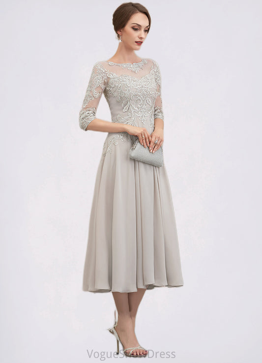 Carleigh A-Line Scoop Neck Tea-Length Chiffon Lace Mother of the Bride Dress With Beading Sequins DL126P0014535