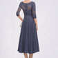 Carleigh A-Line Scoop Neck Tea-Length Chiffon Lace Mother of the Bride Dress With Beading Sequins DL126P0014535