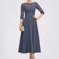 Carleigh A-Line Scoop Neck Tea-Length Chiffon Lace Mother of the Bride Dress With Beading Sequins DL126P0014535