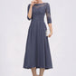 Carleigh A-Line Scoop Neck Tea-Length Chiffon Lace Mother of the Bride Dress With Beading Sequins DL126P0014535