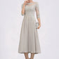 Carleigh A-Line Scoop Neck Tea-Length Chiffon Lace Mother of the Bride Dress With Beading Sequins DL126P0014535