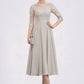 Carleigh A-Line Scoop Neck Tea-Length Chiffon Lace Mother of the Bride Dress With Beading Sequins DL126P0014535