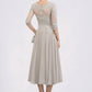 Carleigh A-Line Scoop Neck Tea-Length Chiffon Lace Mother of the Bride Dress With Beading Sequins DL126P0014535