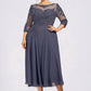 Carleigh A-Line Scoop Neck Tea-Length Chiffon Lace Mother of the Bride Dress With Beading Sequins DL126P0014535