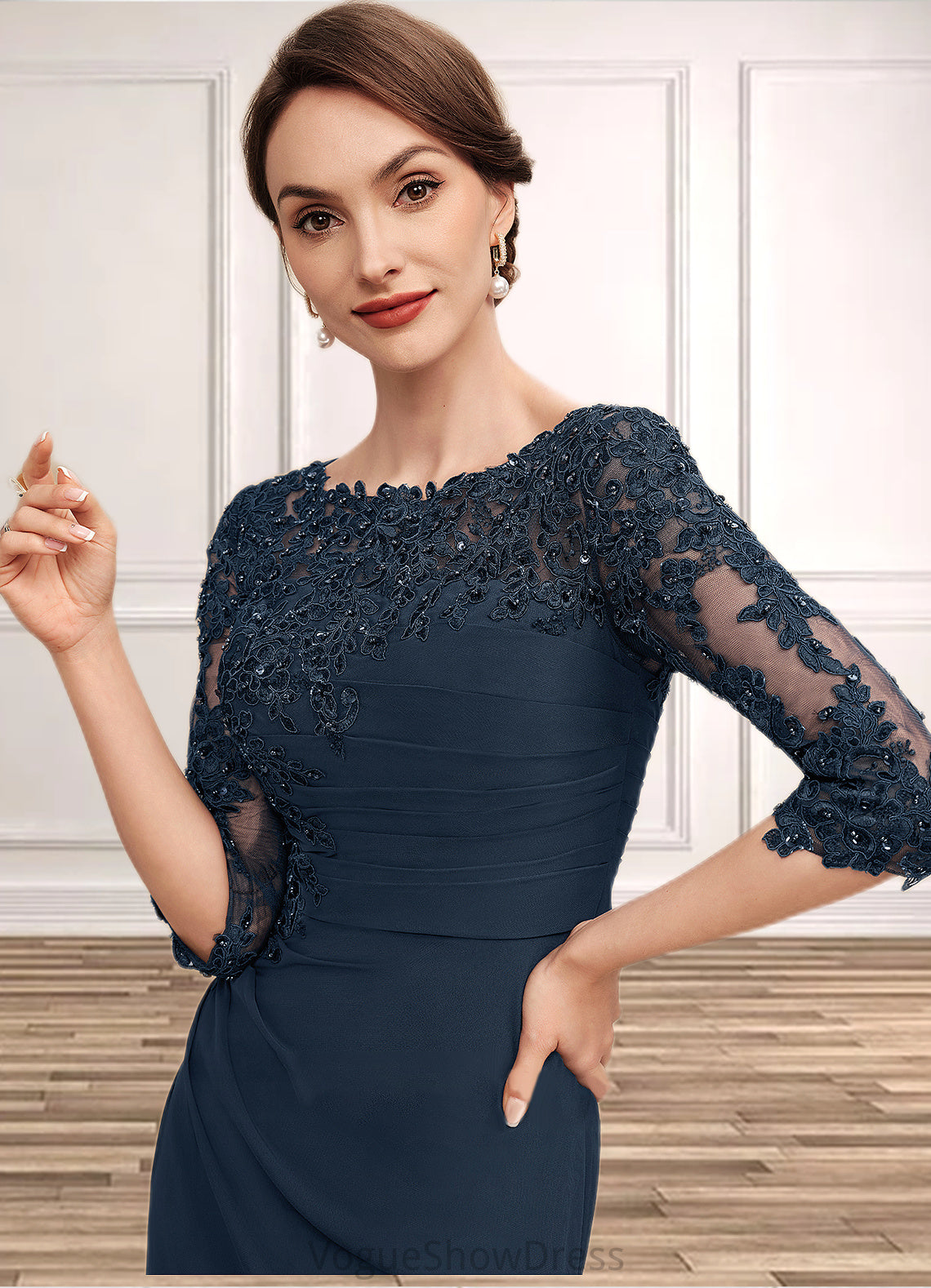 Evie A-Line Scoop Neck Floor-Length Chiffon Lace Mother of the Bride Dress With Ruffle Beading Sequins DL126P0014536