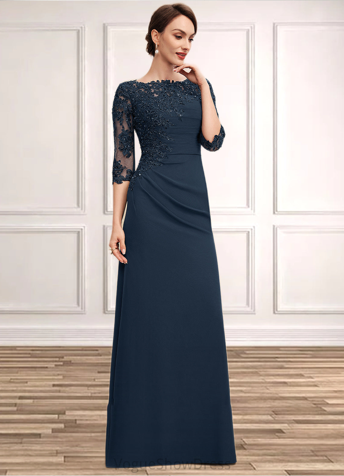 Evie A-Line Scoop Neck Floor-Length Chiffon Lace Mother of the Bride Dress With Ruffle Beading Sequins DL126P0014536