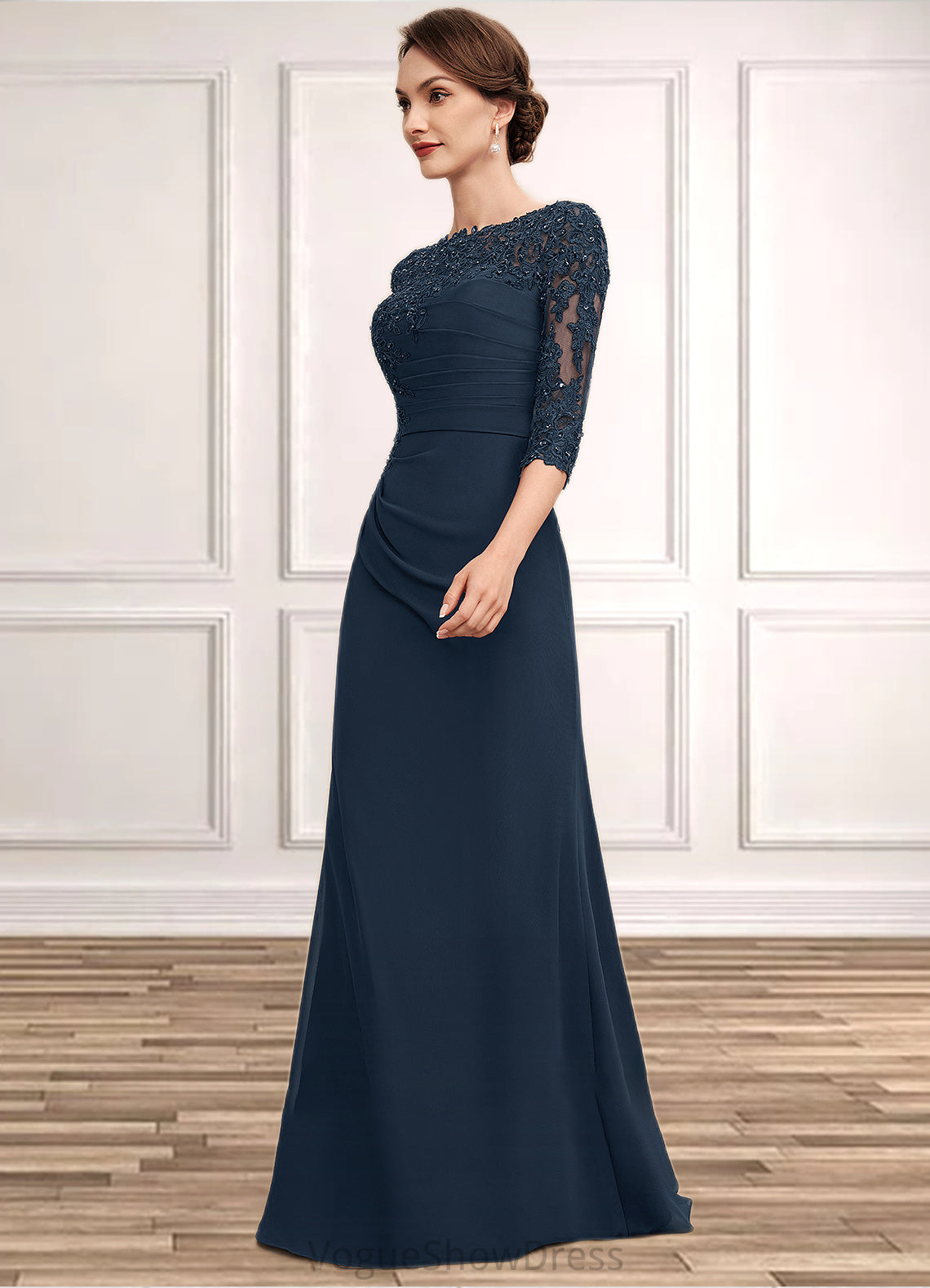 Evie A-Line Scoop Neck Floor-Length Chiffon Lace Mother of the Bride Dress With Ruffle Beading Sequins DL126P0014536