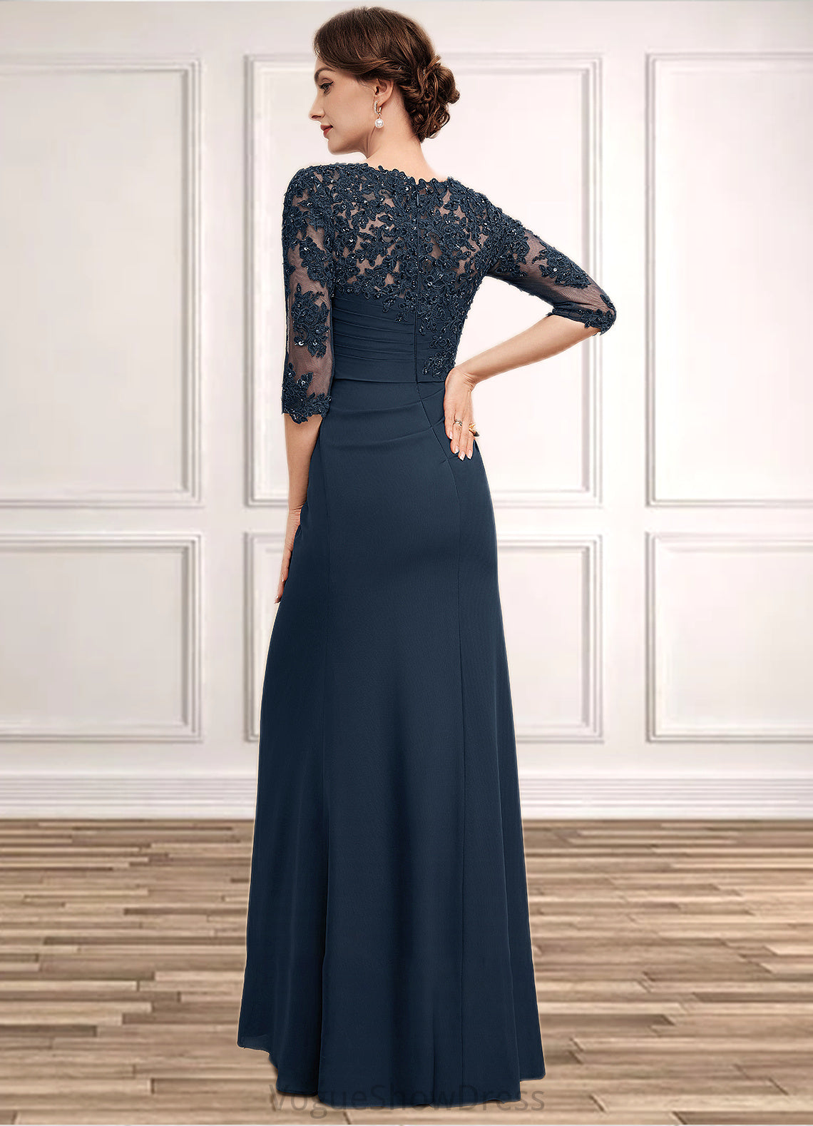 Evie A-Line Scoop Neck Floor-Length Chiffon Lace Mother of the Bride Dress With Ruffle Beading Sequins DL126P0014536