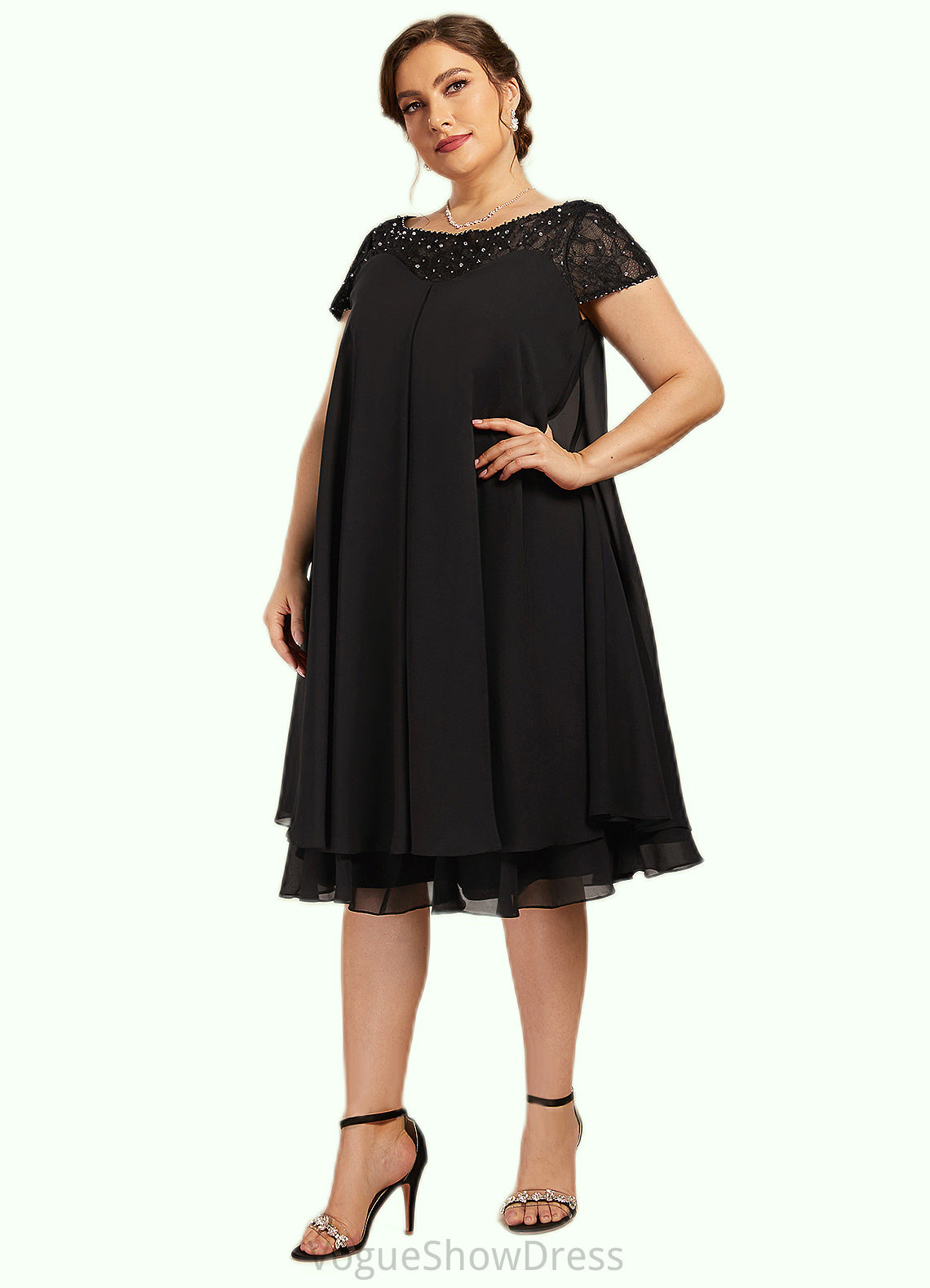 Maleah Empire Scoop Neck Knee-Length Chiffon Mother of the Bride Dress With Beading Sequins DL126P0014537