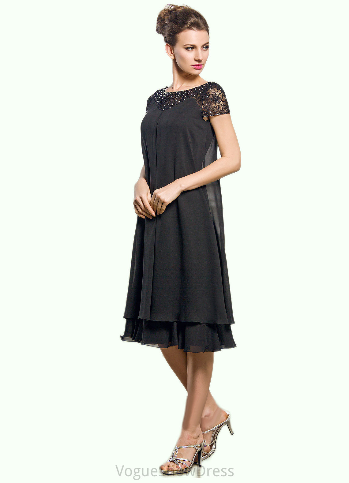 Maleah Empire Scoop Neck Knee-Length Chiffon Mother of the Bride Dress With Beading Sequins DL126P0014537