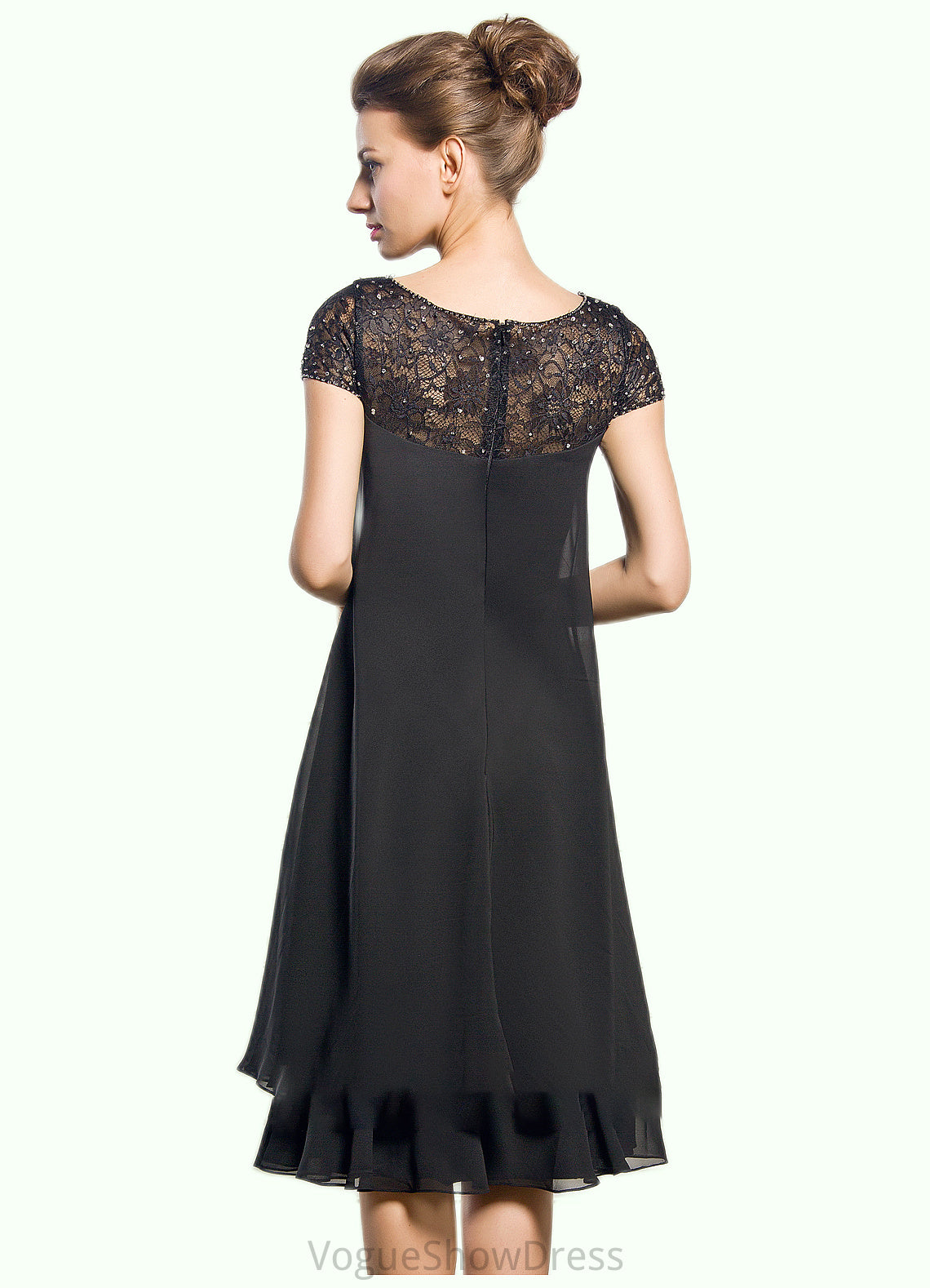 Maleah Empire Scoop Neck Knee-Length Chiffon Mother of the Bride Dress With Beading Sequins DL126P0014537