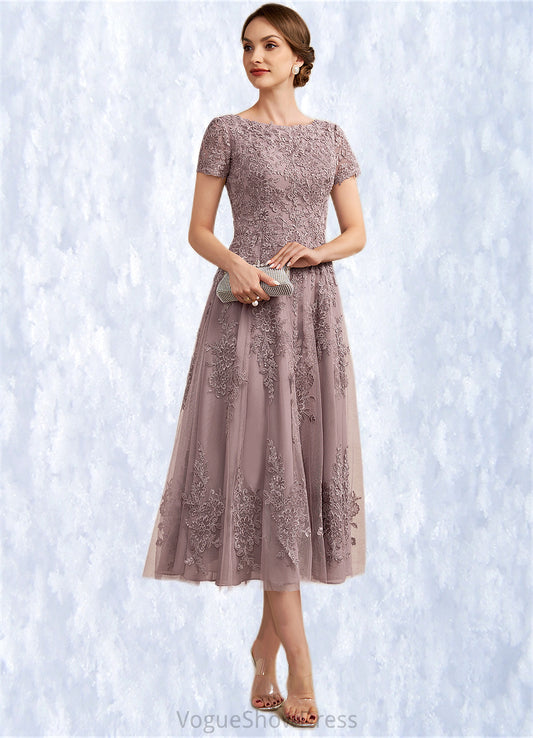 Thirza A-Line Scoop Neck Tea-Length Tulle Lace Mother of the Bride Dress DL126P0014538