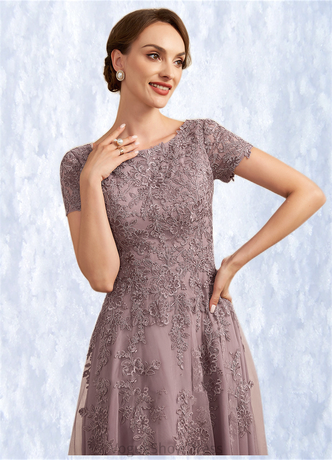 Thirza A-Line Scoop Neck Tea-Length Tulle Lace Mother of the Bride Dress DL126P0014538