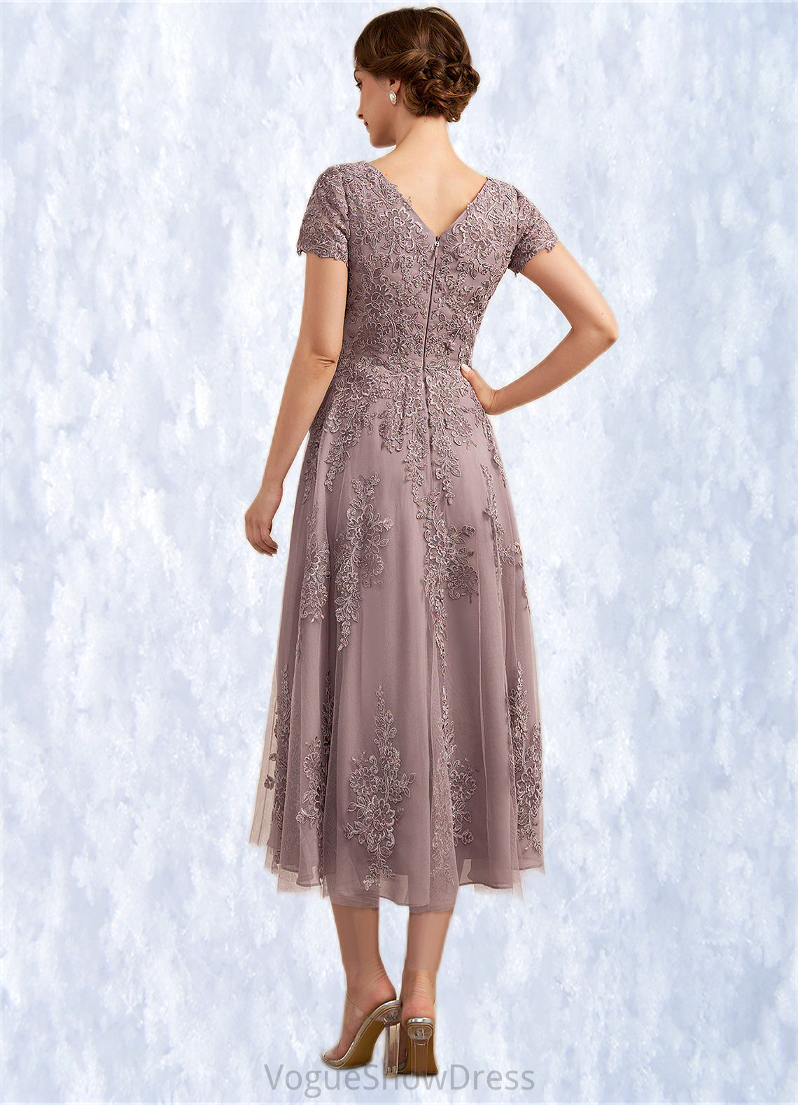 Thirza A-Line Scoop Neck Tea-Length Tulle Lace Mother of the Bride Dress DL126P0014538