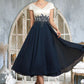 Yareli A-Line V-neck Tea-Length Chiffon Lace Mother of the Bride Dress DL126P0014539