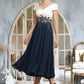 Yareli A-Line V-neck Tea-Length Chiffon Lace Mother of the Bride Dress DL126P0014539