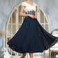 Yareli A-Line V-neck Tea-Length Chiffon Lace Mother of the Bride Dress DL126P0014539