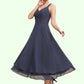 Pauline A-line V-Neck Tea-Length Chiffon Mother of the Bride Dress DL126P0014540