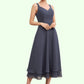 Pauline A-line V-Neck Tea-Length Chiffon Mother of the Bride Dress DL126P0014540