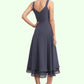 Pauline A-line V-Neck Tea-Length Chiffon Mother of the Bride Dress DL126P0014540