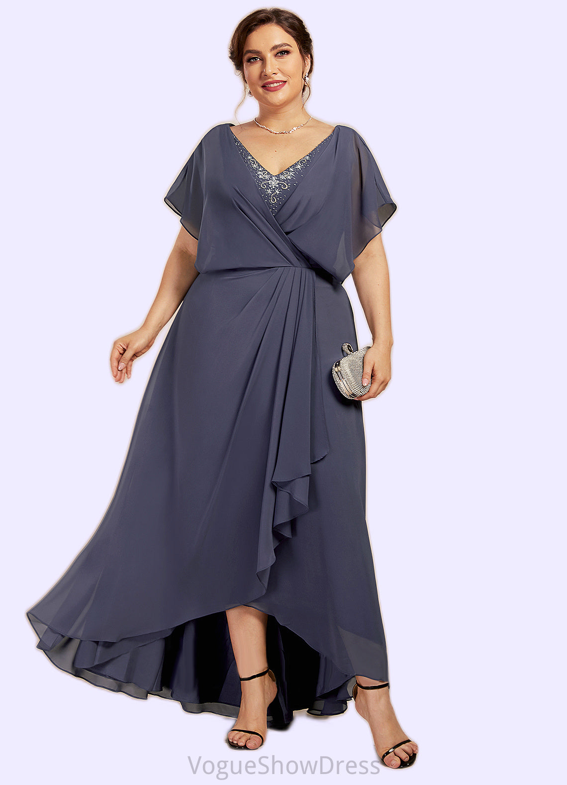 Lilliana A-Line V-neck Asymmetrical Chiffon Mother of the Bride Dress With Beading Sequins DL126P0014541