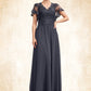 Mylee A-line V-Neck Floor-Length Chiffon Lace Mother of the Bride Dress With Sequins DL126P0014542