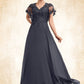 Mylee A-line V-Neck Floor-Length Chiffon Lace Mother of the Bride Dress With Sequins DL126P0014542