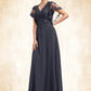 Mylee A-line V-Neck Floor-Length Chiffon Lace Mother of the Bride Dress With Sequins DL126P0014542