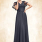 Mylee A-line V-Neck Floor-Length Chiffon Lace Mother of the Bride Dress With Sequins DL126P0014542