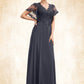 Mylee A-line V-Neck Floor-Length Chiffon Lace Mother of the Bride Dress With Sequins DL126P0014542