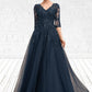 Sierra A-Line V-neck Floor-Length Tulle Lace Mother of the Bride Dress With Sequins DL126P0014543