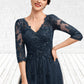 Sierra A-Line V-neck Floor-Length Tulle Lace Mother of the Bride Dress With Sequins DL126P0014543