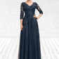 Sierra A-Line V-neck Floor-Length Tulle Lace Mother of the Bride Dress With Sequins DL126P0014543