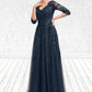 Sierra A-Line V-neck Floor-Length Tulle Lace Mother of the Bride Dress With Sequins DL126P0014543