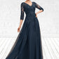 Sierra A-Line V-neck Floor-Length Tulle Lace Mother of the Bride Dress With Sequins DL126P0014543