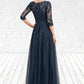 Sierra A-Line V-neck Floor-Length Tulle Lace Mother of the Bride Dress With Sequins DL126P0014543