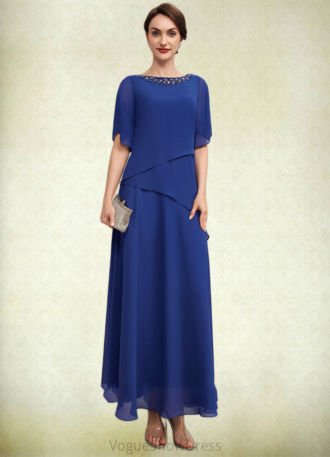 Scarlett A-Line Scoop Neck Ankle-Length Chiffon Mother of the Bride Dress With Beading DL126P0014544