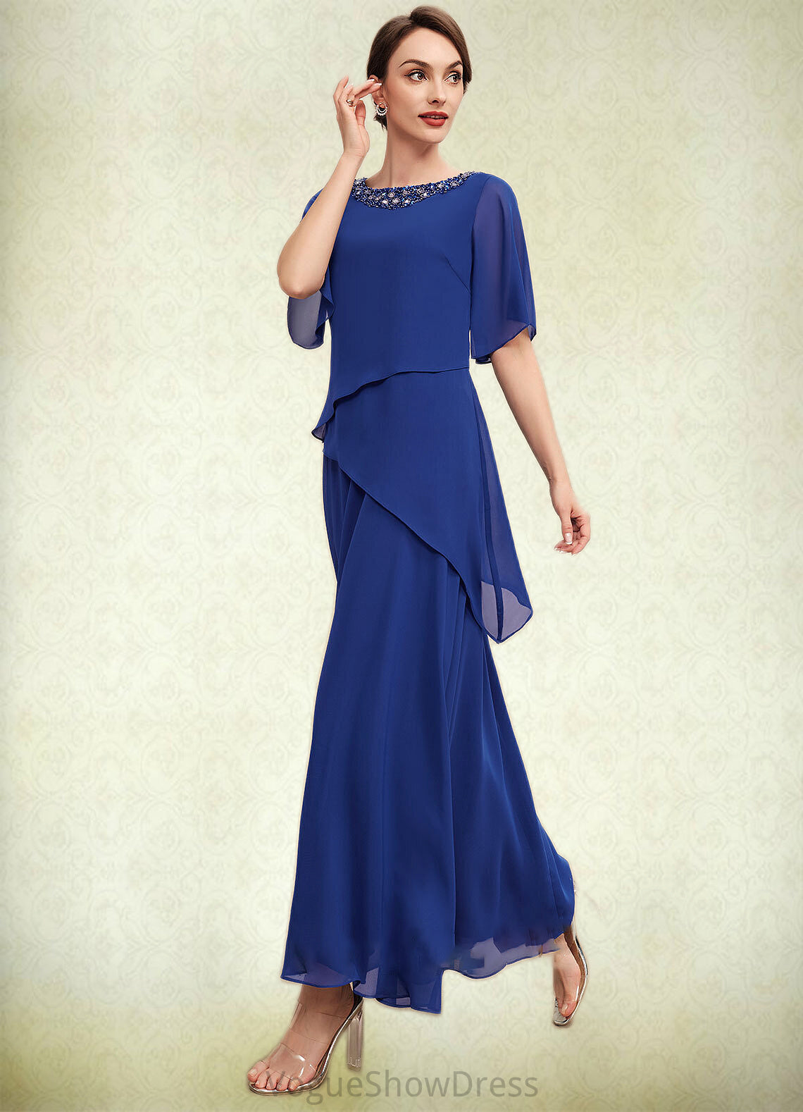 Scarlett A-Line Scoop Neck Ankle-Length Chiffon Mother of the Bride Dress With Beading DL126P0014544